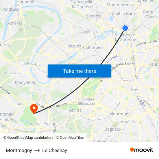 Montmagny to Le Chesnay map