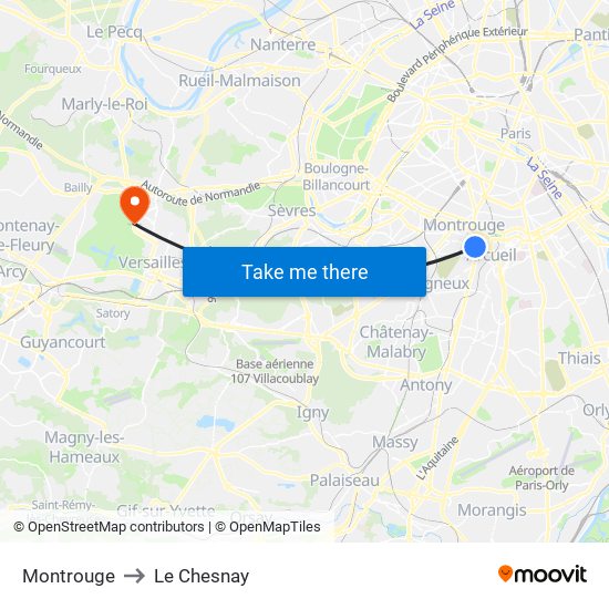 Montrouge to Le Chesnay map