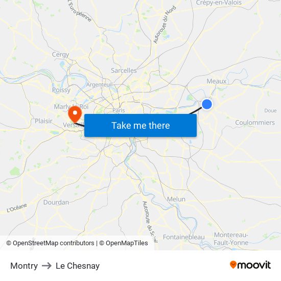 Montry to Le Chesnay map