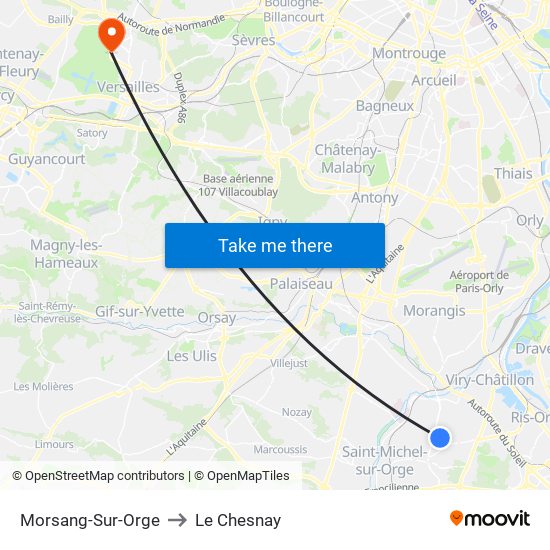 Morsang-Sur-Orge to Le Chesnay map