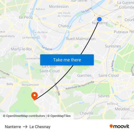 Nanterre to Le Chesnay map