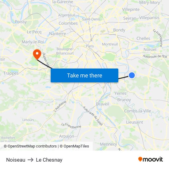 Noiseau to Le Chesnay map