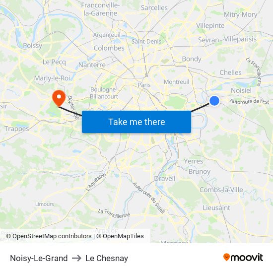 Noisy-Le-Grand to Le Chesnay map