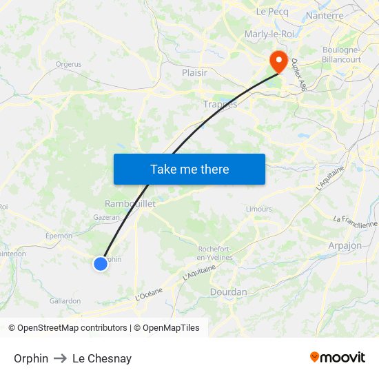 Orphin to Le Chesnay map