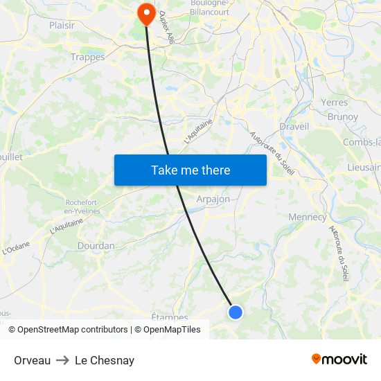 Orveau to Le Chesnay map