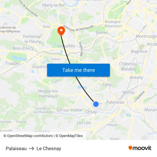 Palaiseau to Le Chesnay map