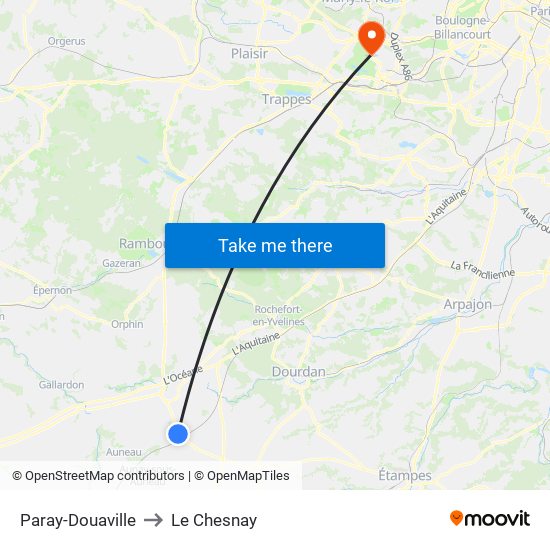 Paray-Douaville to Le Chesnay map