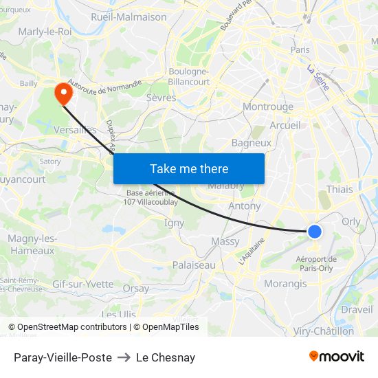 Paray-Vieille-Poste to Le Chesnay map