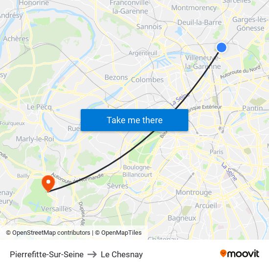 Pierrefitte-Sur-Seine to Le Chesnay map