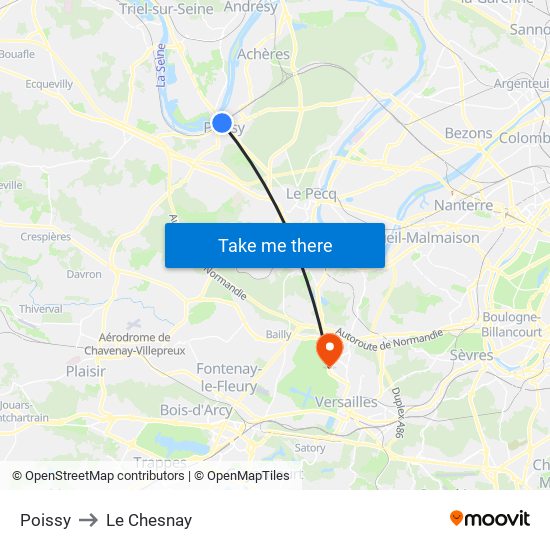Poissy to Le Chesnay map