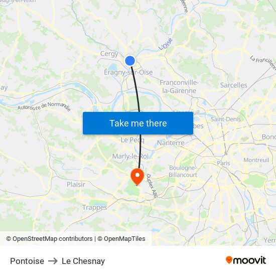 Pontoise to Le Chesnay map