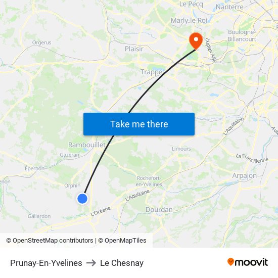 Prunay-En-Yvelines to Le Chesnay map