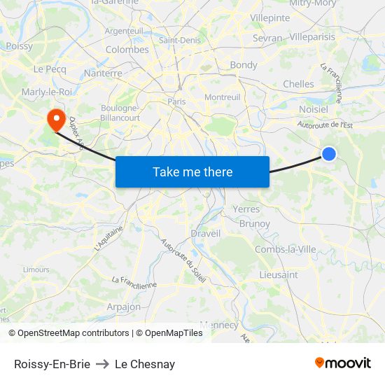 Roissy-En-Brie to Le Chesnay map