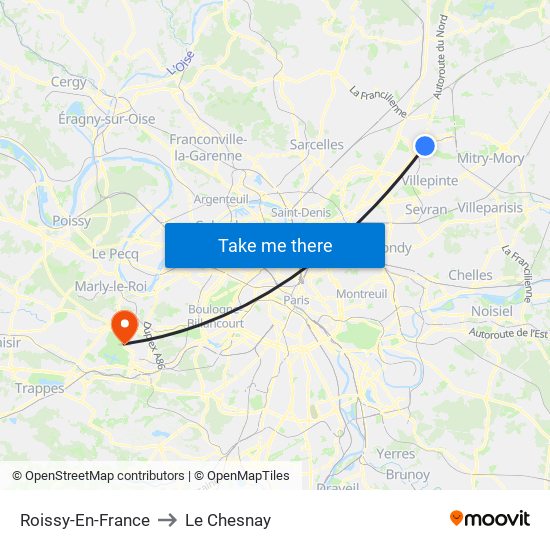 Roissy-En-France to Le Chesnay map