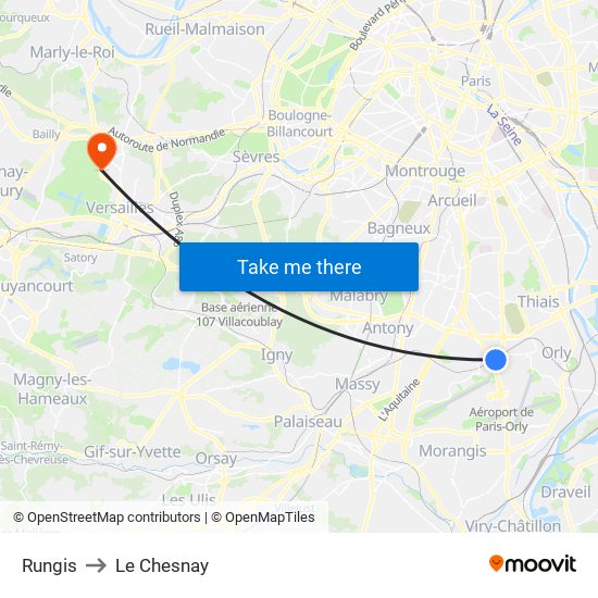 Rungis to Le Chesnay map