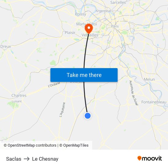 Saclas to Le Chesnay map