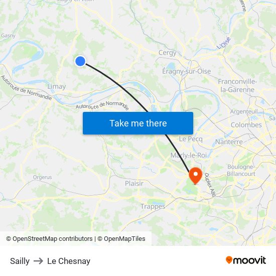 Sailly to Le Chesnay map