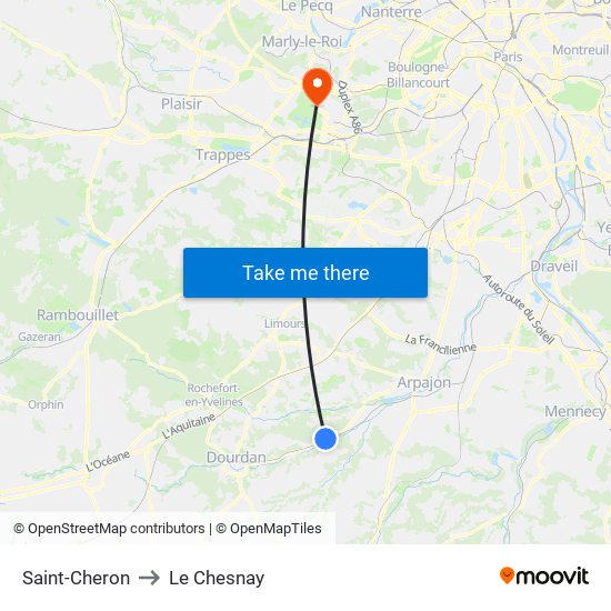 Saint-Cheron to Le Chesnay map
