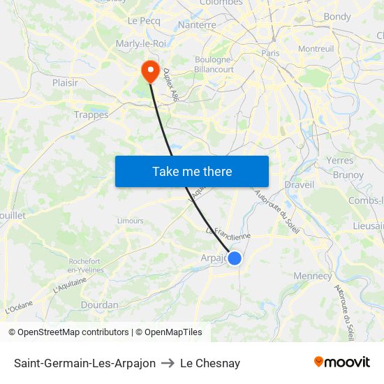 Saint-Germain-Les-Arpajon to Le Chesnay map