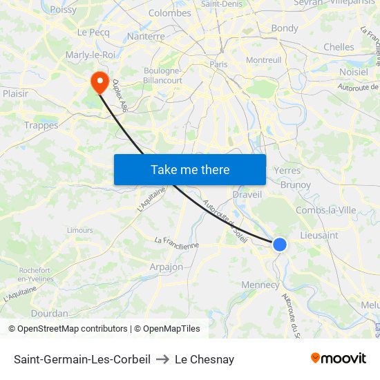Saint-Germain-Les-Corbeil to Le Chesnay map