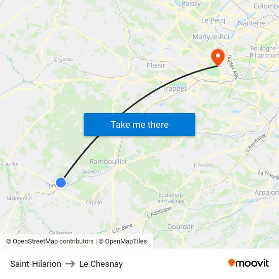Saint-Hilarion to Le Chesnay map