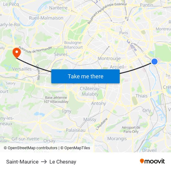 Saint-Maurice to Le Chesnay map