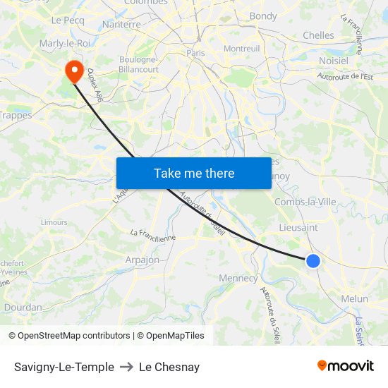 Savigny-Le-Temple to Le Chesnay map