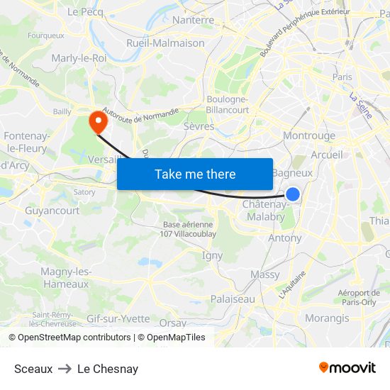 Sceaux to Le Chesnay map