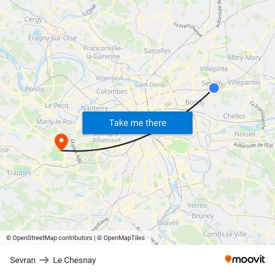 Sevran to Le Chesnay map