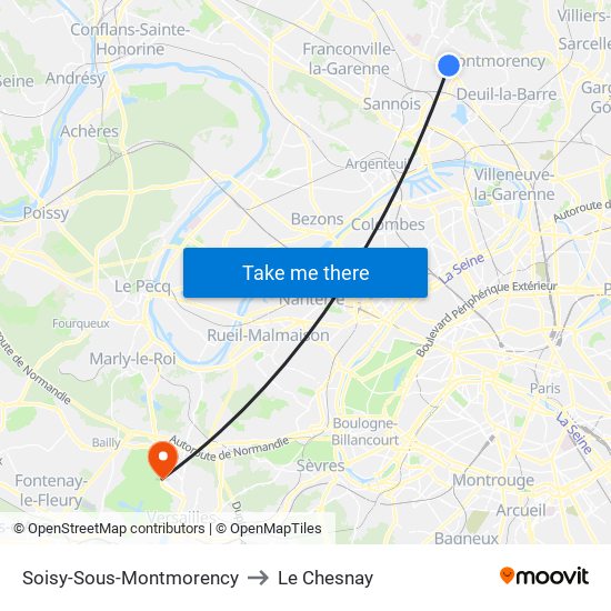 Soisy-Sous-Montmorency to Le Chesnay map