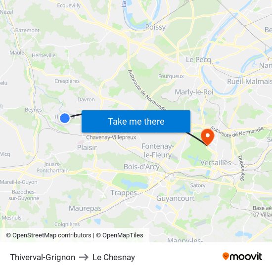 Thiverval-Grignon to Le Chesnay map