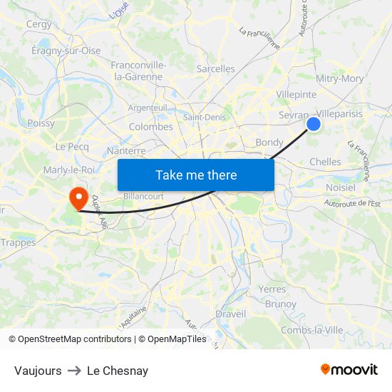 Vaujours to Le Chesnay map