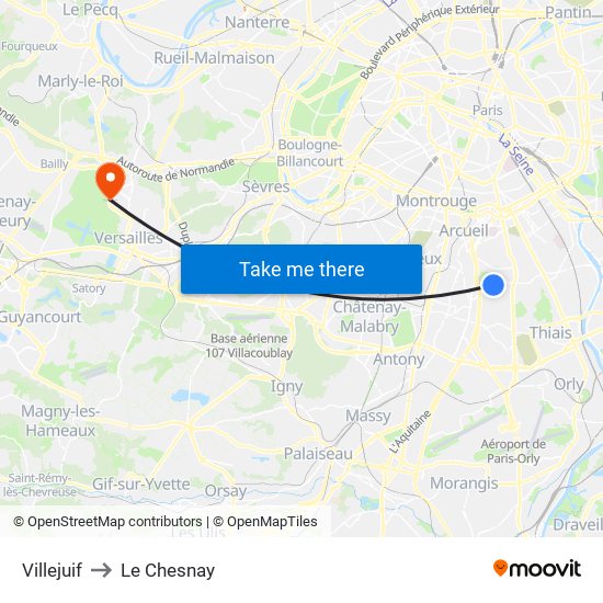 Villejuif to Le Chesnay map