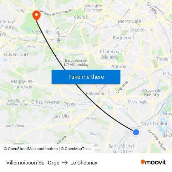 Villemoisson-Sur-Orge to Le Chesnay map