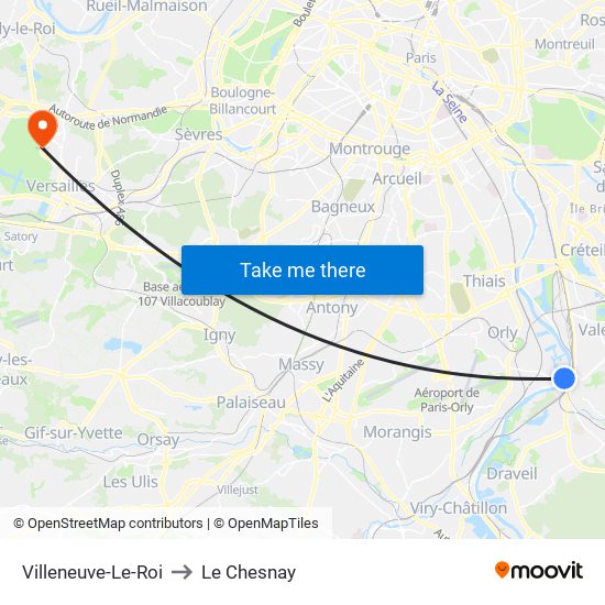 Villeneuve-Le-Roi to Le Chesnay map