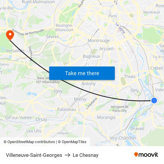 Villeneuve-Saint-Georges to Le Chesnay map