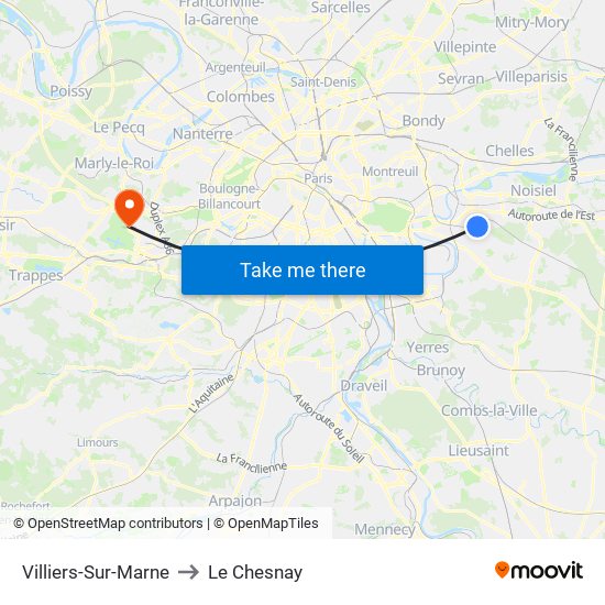Villiers-Sur-Marne to Le Chesnay map