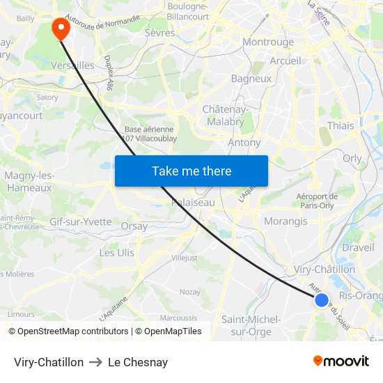 Viry-Chatillon to Le Chesnay map