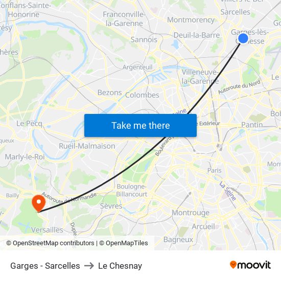 Garges - Sarcelles to Le Chesnay map