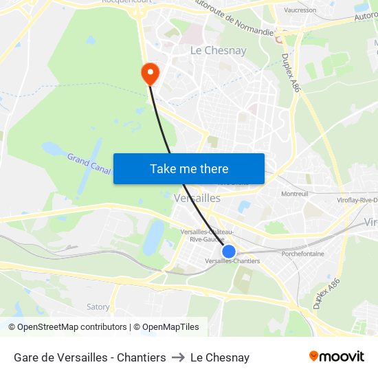 Gare de Versailles - Chantiers to Le Chesnay map