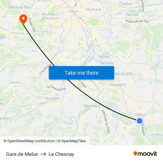 Gare de Melun to Le Chesnay map