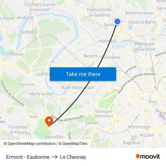 Ermont - Eaubonne to Le Chesnay map