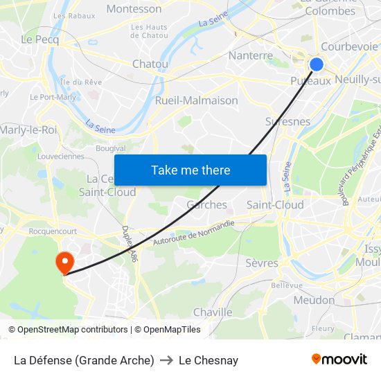 La Défense (Grande Arche) to Le Chesnay map