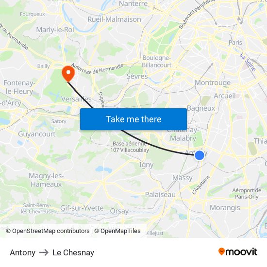 Antony to Le Chesnay map