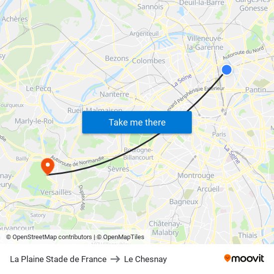 La Plaine Stade de France to Le Chesnay map