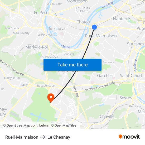 Rueil-Malmaison to Le Chesnay map