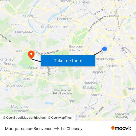 Montparnasse-Bienvenue to Le Chesnay map