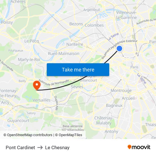 Pont Cardinet to Le Chesnay map