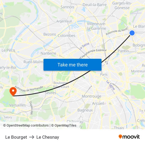 Le Bourget to Le Chesnay map