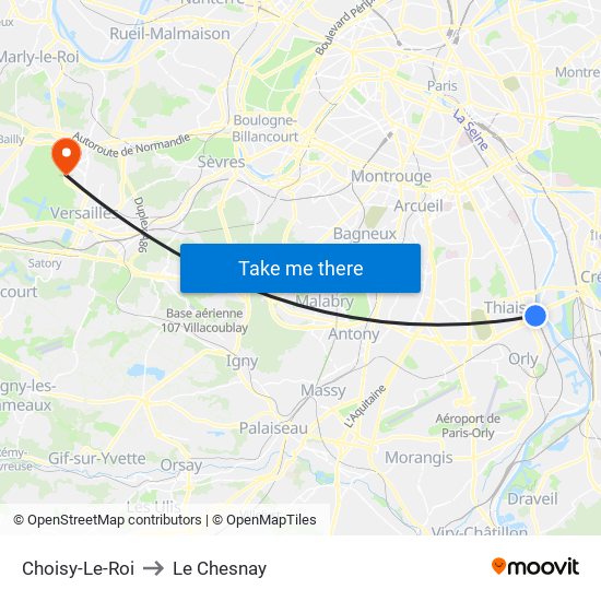 Choisy-Le-Roi to Le Chesnay map